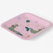 Modern Mermaid Siren Theme Illustratie Afdrukroze Papieren Bordje (Gebogen)