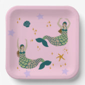 Modern Mermaid Siren Theme Illustratie Afdrukroze Papieren Bordje (Voorkant)
