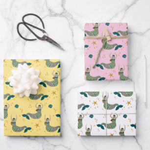 Modern Mermaid Siren Theme Illustratie Inpakpapier Vel