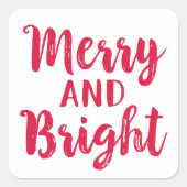 Modern Merry and Bright Red Pensed Script Holiday Vierkante Sticker (Voorkant)