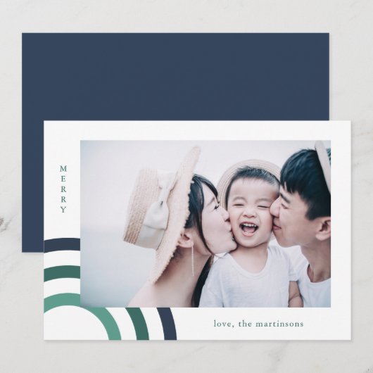 Modern Merry Blue Holiday Foto (Voorkant / Achterkant)