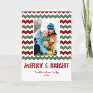 Modern MERRY BRIGHT Chevron Holiday Card Feestdagen Kaart