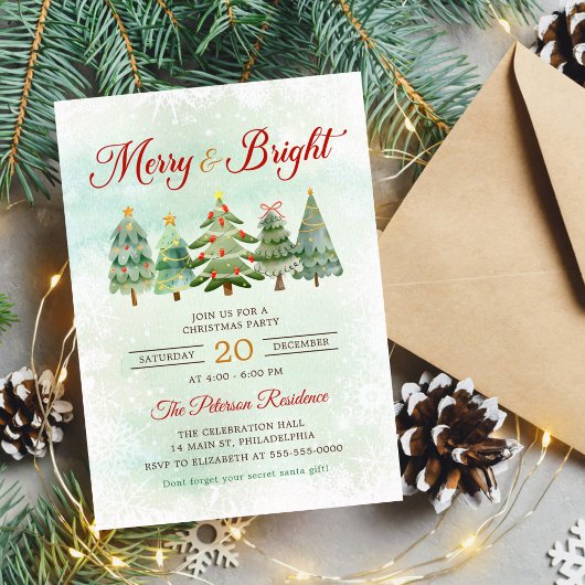 Modern Merry & Bright Christmas Tree Party Kaart