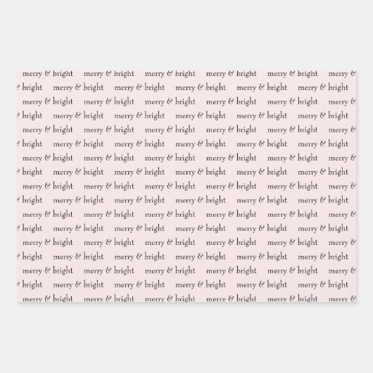 Modern Merry & Bright Christmas Vakantie Roze Zwar Inpakpapier Vel (Voorkant 2)