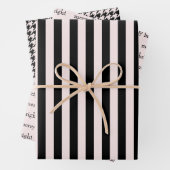 Modern Merry & Bright Christmas Vakantie Roze Zwar Inpakpapier Vel (In situ)