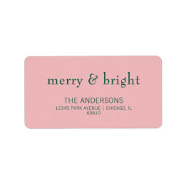 Modern Merry & Bright Holiday Adres Roze & Groen Etiket