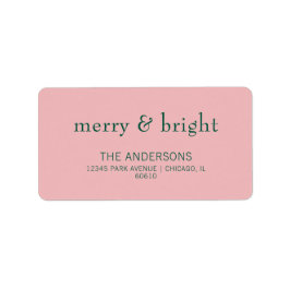 Modern Merry & Bright Holiday Adres Roze & Groen Etiket