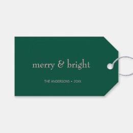Modern Merry & Bright Kerstfeestdag Groen Roze Cadeaulabel