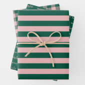 Modern Merry & Bright Kerstfeestdag Groen Roze Inpakpapier Vel (In situ)