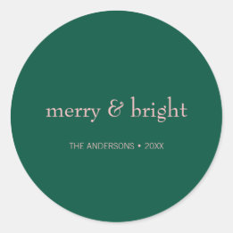 Modern Merry & Bright Kerstfeestdag Groen Roze Ronde Sticker