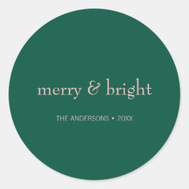 Modern Merry & Bright Kerstfeestdag Groen Roze Ronde Sticker