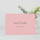 Modern Merry & Bright Kerstgroen & Roze Feestdagenkaart (Staand voorkant)