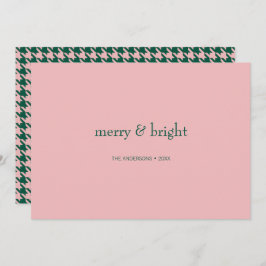 Modern Merry & Bright Kerstgroen & Roze Feestdagenkaart