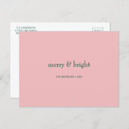 Modern Merry & Bright Kerstgroen & Roze Feestdagenkaart