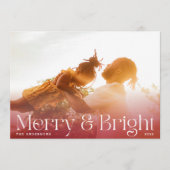 MODERN Merry & Bright Red Gradient Foto Feestdagenkaart (Voorkant)