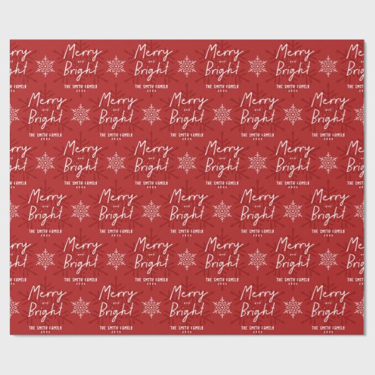 Modern Merry & Bright Script Snowflakes Christmas Cadeaupapier (Vlak)