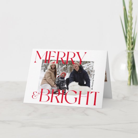 Modern Merry & Bright Typografie 3 Kerstmis Feestdagen Kaart (Voorkant)