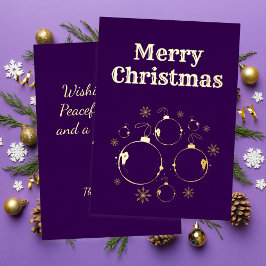 Modern Merry Christmas Bold Purple Gold  Folie Feestdagenkaart