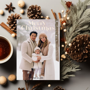 Modern Merry Christmas Minimal 1 foto Beige Folie Feestdagen Briefkaart