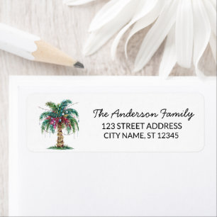 Modern Merry Christmas Palm Tree Retouradres Etiket