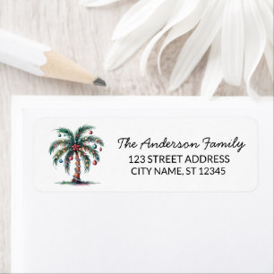 Modern Merry Christmas Palm Tree Retouradres Etiket