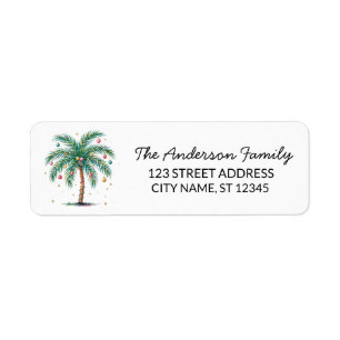 Modern Merry Christmas Palm Tree Retouradres Etiket