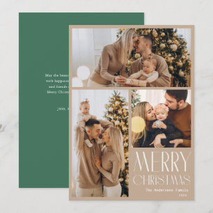 Modern Merry Christmas Photo Grid Holiday Kaart