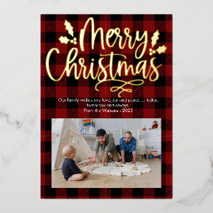 Modern Merry Christmas Plaid Folie Vakantie Kaart