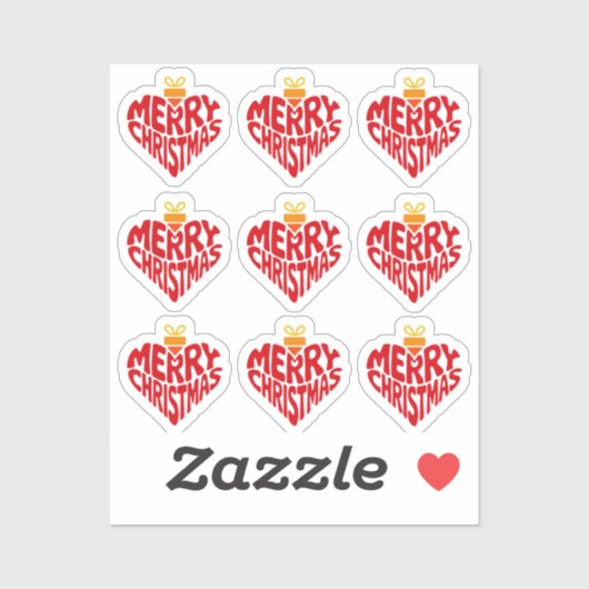 Modern Merry Christmas Red Retro Heart Typography Sticker (Vel)