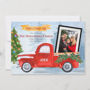 Modern Merry Christmas  Red Truck Foto Feestdagenkaart