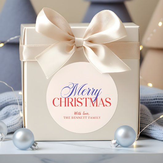 Modern Merry Christmas Ronde Sticker