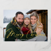 Modern Merry Christmas Script Gingerbread Foto Folie Feestdagenkaart (Voorkant)