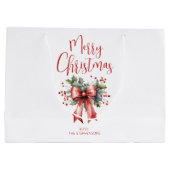 Modern Merry Christmas Script Holly Bow Naam Groot Cadeauzakje (Achterkant)
