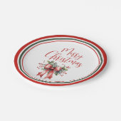 Modern Merry Christmas Script Holly Bow Papieren Bordje (Gekanteld)