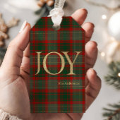 Modern Merry Christmas script Joy tartan rood Cadeaulabel