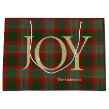 Modern Merry Christmas script Joy tartan rood