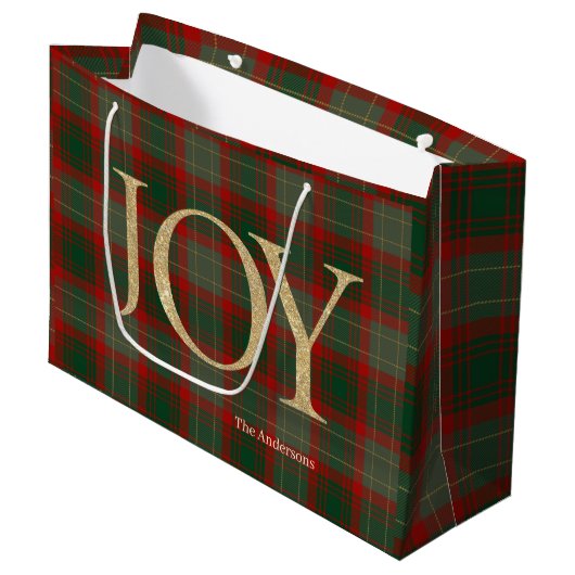 Modern Merry Christmas script Joy tartan rood Groot Cadeauzakje (Voorkant Gekanteld)