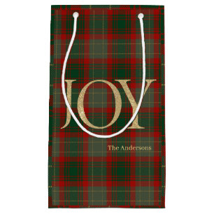 Modern Merry Christmas script Joy tartan rood Klein Cadeauzakje