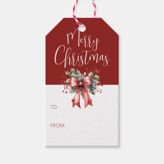 Modern Merry Christmas Script OM VAN Holly Cadeaulabel (Voorkant)