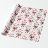 Modern Merry Christmas Script Red Bow gepersonalis Cadeaupapier (Uitgerold)
