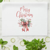 Modern Merry Christmas Script Red Bow Theedoek (Gevouwen)