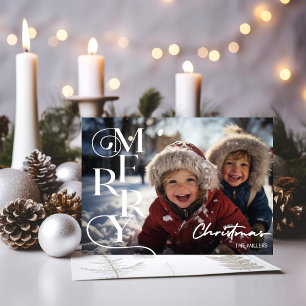 Modern Merry Christmas Script Typografie 1 Foto Feestdagenkaart