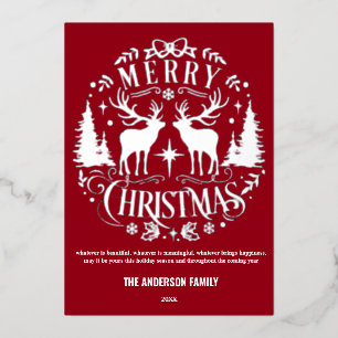 Modern Merry Christmas Silver Rendier Folie Kaart