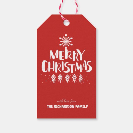 Modern Merry Christmas White Script Holly Jolly Cadeaulabel (Voorkant)