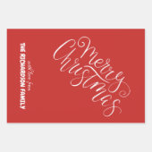 Modern Merry Christmas White Script Holly Jolly Inpakpapier Vel (Voorkant 3)