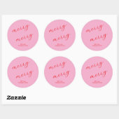 Modern Merry Elegant Script Feestelijk Roze & Rood Ronde Sticker (Vel)