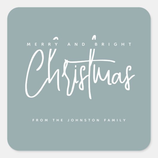 Modern Merry en Bright Christmas eenvoudig script Vierkante Sticker (Voorkant)