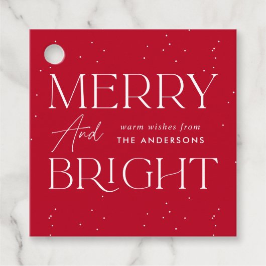 Modern Merry en Bright Red Holiday Bedankjes Labels (Voorkant)
