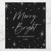 Modern Merry en Bright Script Black Holiday Wijn Etiket (Enkel label)