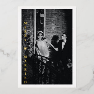 Modern Merry Getrouwd Foto Bruiloft Glam Gold Folie Feestdagenkaart